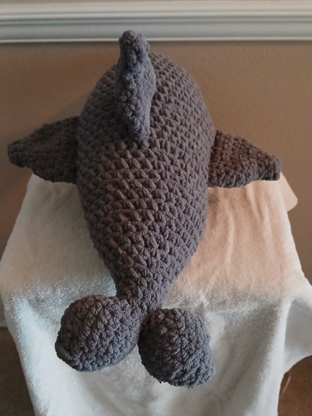 Gray Amigurumi Crocheted Dolphin Plush - Picture 3 of 4